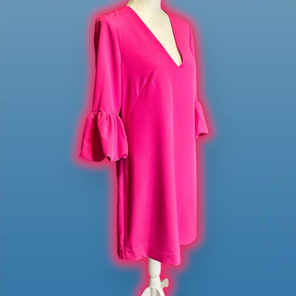 Milly ‘Mandy’ V-Neck 3/4-Length Sleeve Mini Dress in “Raspberry” Hot Pink Size 8 - Picture 15 of 16
